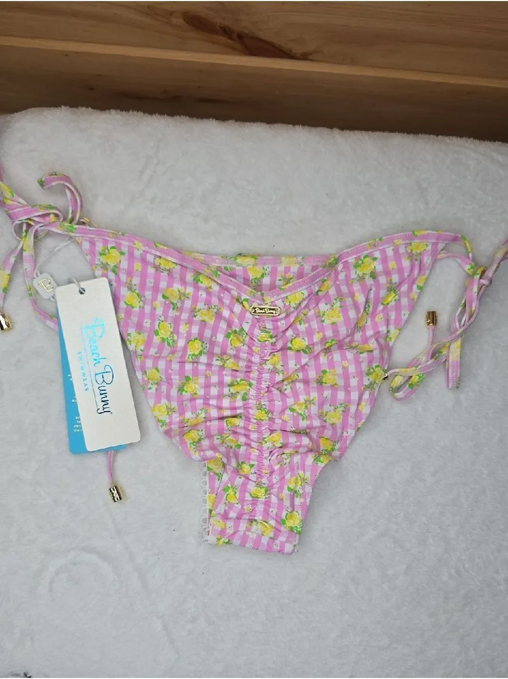 Beach Bunny Daisy Skimpy Tie Side - Pink Gingham Sz Large NWT